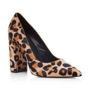 Pour La Victoire Celina Leopard Print Calf Hair Block Heel Pumps Size 5.5